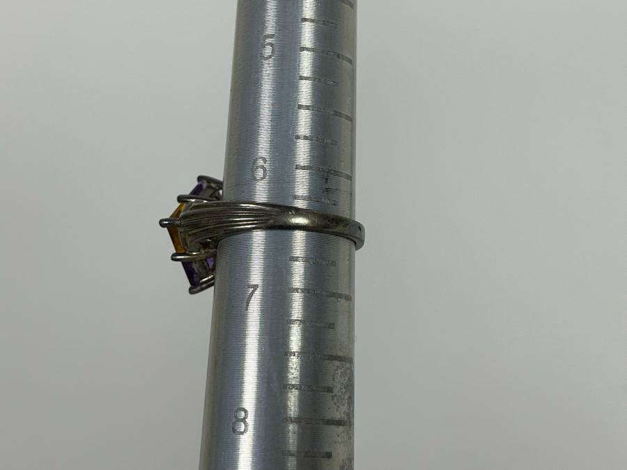 Sterling Silver Amethyst Citrine Ring Size 6.5 3.9g [Photo 15]