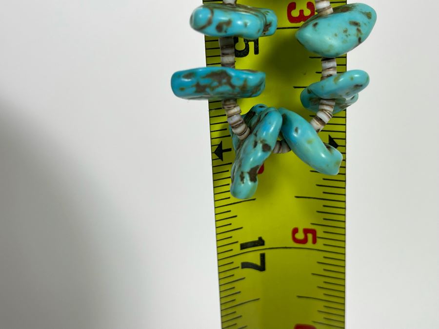 Vintage 32' Turquoise And Shell Heishi Necklace 56.9g [Photo 8]