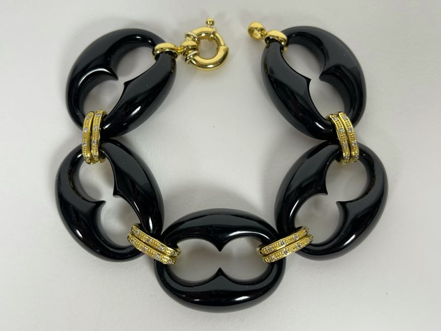 18K Gold Diamond Bracelet With Carved Links 7'L 46.6g Estimate $1,600-$2,400 [Photo 3]