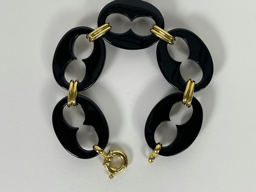 18K Gold Diamond Bracelet With Carved Links 7'L 46.6g Estimate $1,600-$2,400 [Photo 8]