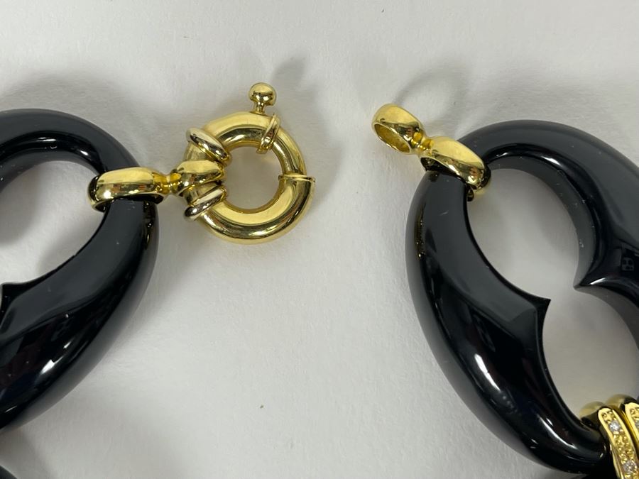 18K Gold Diamond Bracelet With Carved Links 7'L 46.6g Estimate $1,600-$2,400 [Photo 7]