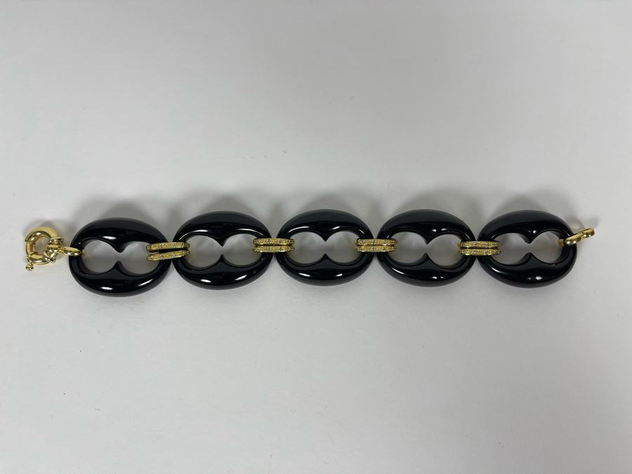 18K Gold Diamond Bracelet With Carved Links 7'L 46.6g Estimate $1,600-$2,400 [Photo 10]