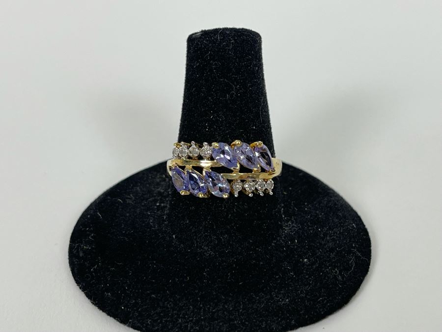 10K Gold Tanzanite Diamond Ring Size 8.25 2.8g [Photo 8]
