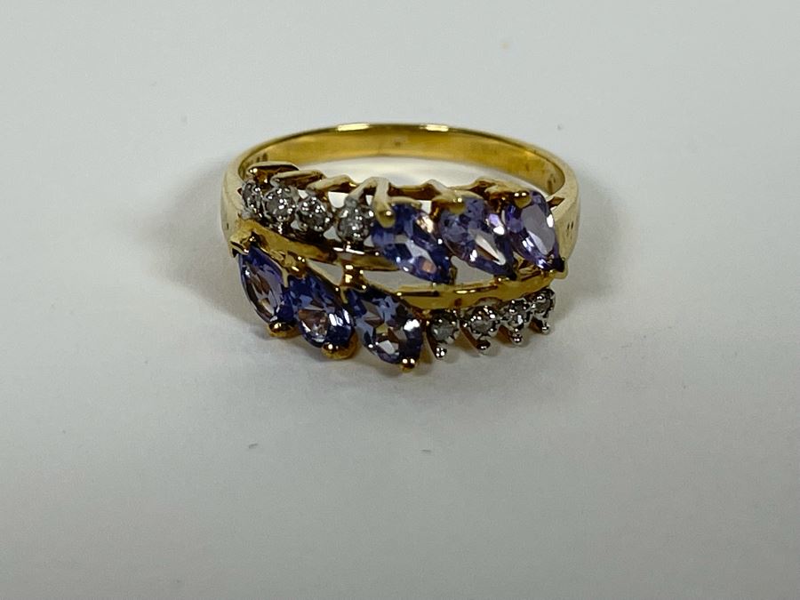 10K Gold Tanzanite Diamond Ring Size 8.25 2.8g [Photo 10]