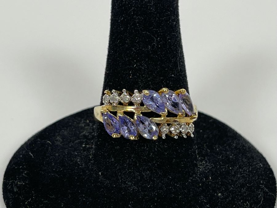 10K Gold Tanzanite Diamond Ring Size 8.25 2.8g [Photo 4]