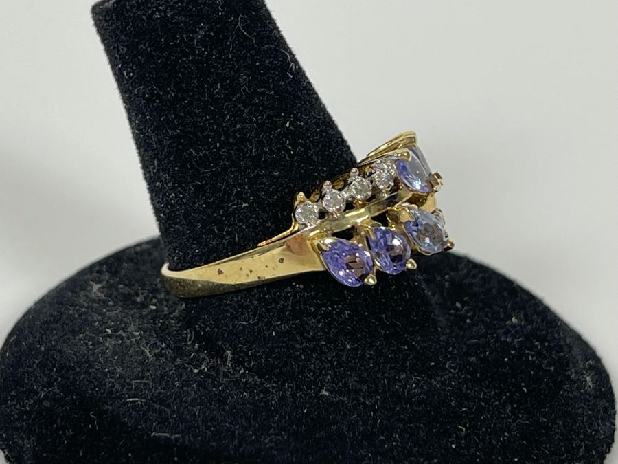 10K Gold Tanzanite Diamond Ring Size 8.25 2.8g [Photo 5]