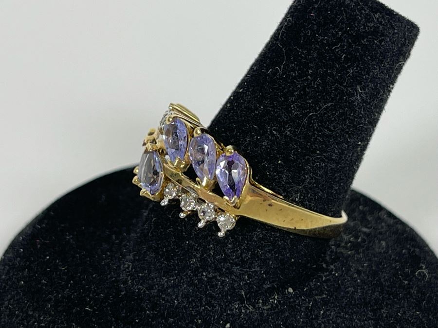 10K Gold Tanzanite Diamond Ring Size 8.25 2.8g