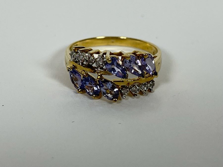 10K Gold Tanzanite Diamond Ring Size 8.25 2.8g [Photo 11]