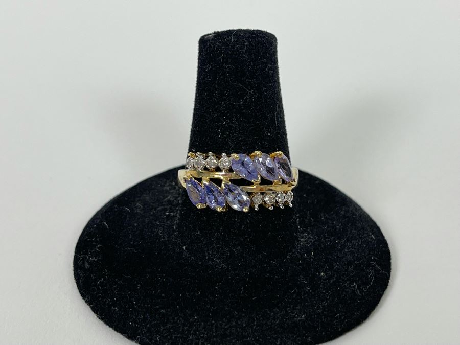 10K Gold Tanzanite Diamond Ring Size 8.25 2.8g [Photo 9]