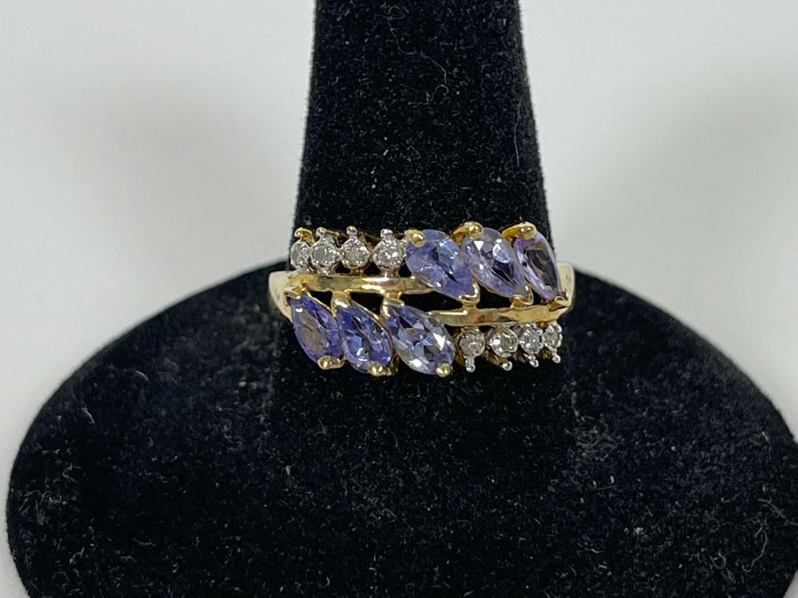 10K Gold Tanzanite Diamond Ring Size 8.25 2.8g [Photo 2]