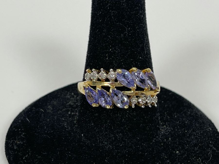 10K Gold Tanzanite Diamond Ring Size 8.25 2.8g [Photo 3]