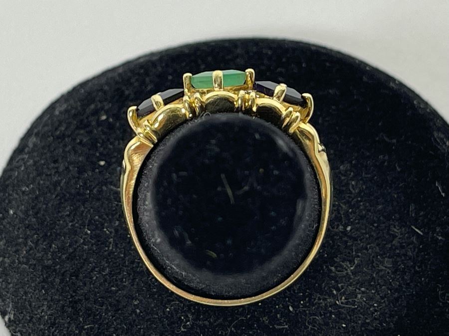 10K Gold Emerald Sapphire Diamond Ring Size 8 3.2g [Photo 12]