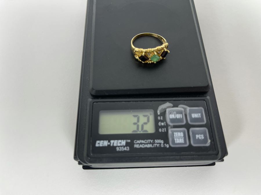 10K Gold Emerald Sapphire Diamond Ring Size 8 3.2g