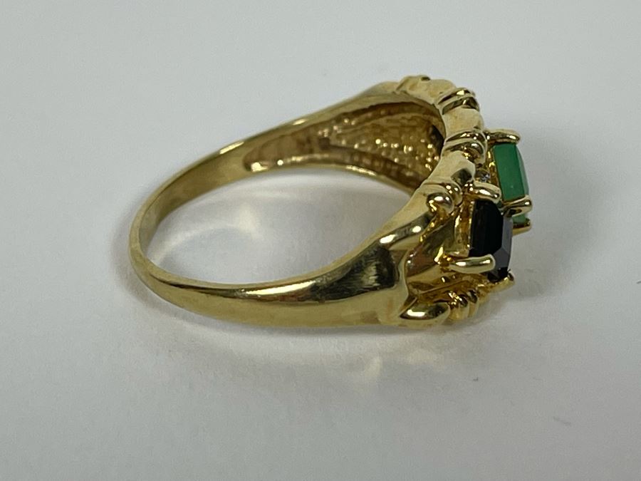 10K Gold Emerald Sapphire Diamond Ring Size 8 3.2g [Photo 15]