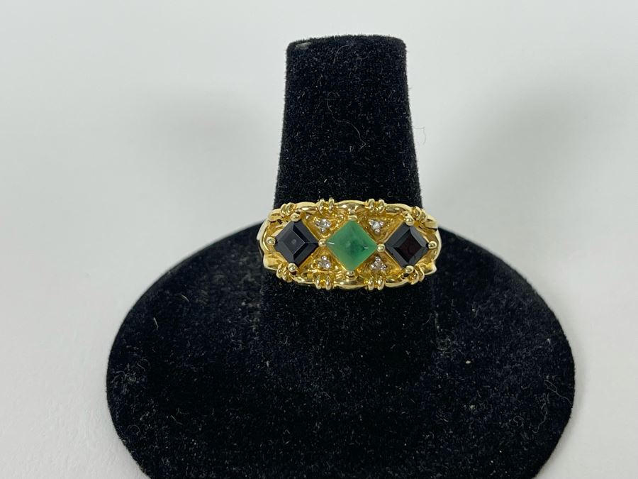 10K Gold Emerald Sapphire Diamond Ring Size 8 3.2g [Photo 10]