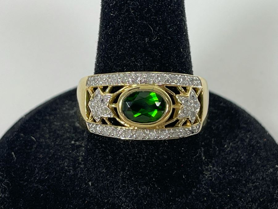 10K Tourmaline Diamond Ring Size 8.5 4.3g Estimate $450-$675 [Photo 2]