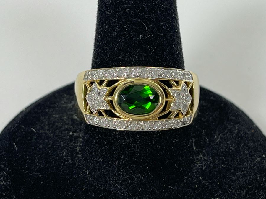 10K Tourmaline Diamond Ring Size 8.5 4.3g Estimate $450-$675