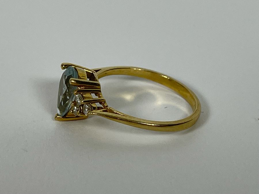 14K Gold Aquamarine Diamond Ring Size 6.25 2.2g [Photo 13]
