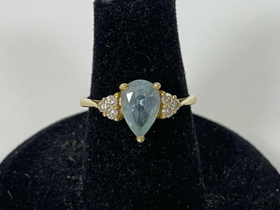 14K Gold Aquamarine Diamond Ring Size 6.25 2.2g [Photo 1]