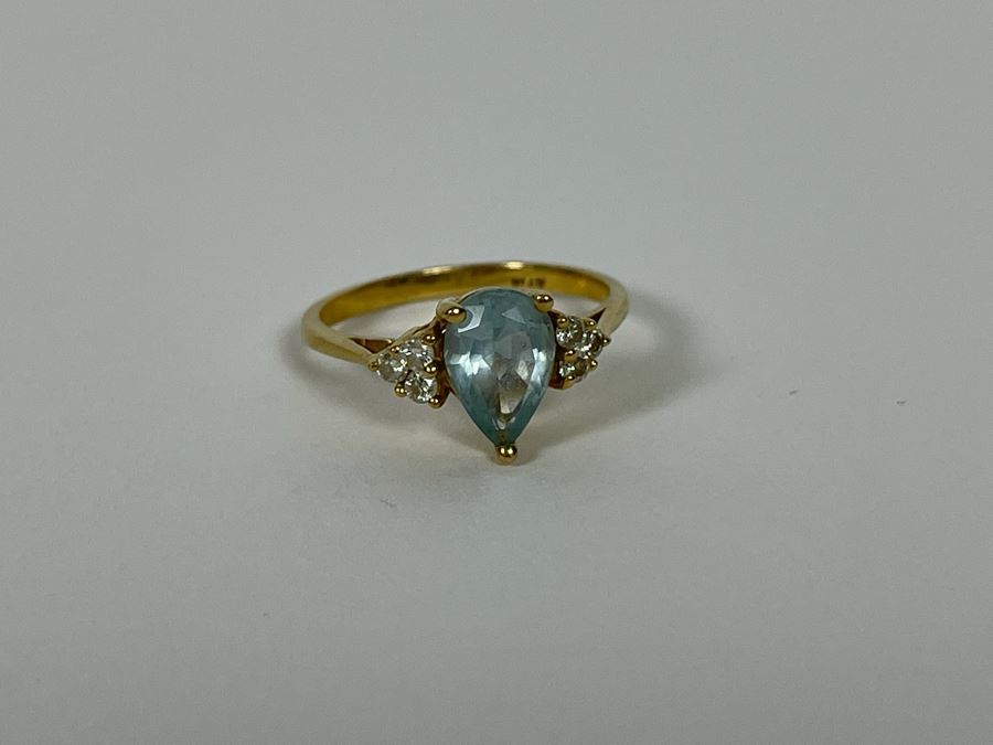 14K Gold Aquamarine Diamond Ring Size 6.25 2.2g [Photo 11]