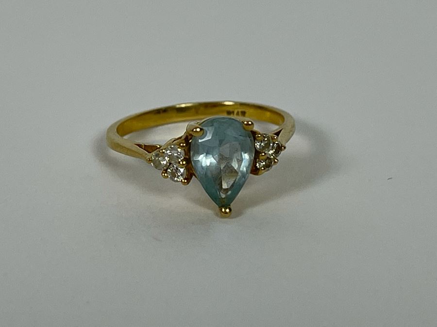 14K Gold Aquamarine Diamond Ring Size 6.25 2.2g [Photo 12]