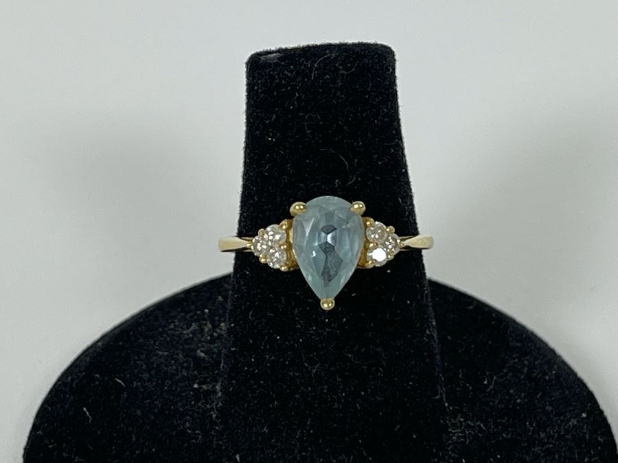 14K Gold Aquamarine Diamond Ring Size 6.25 2.2g [Photo 4]