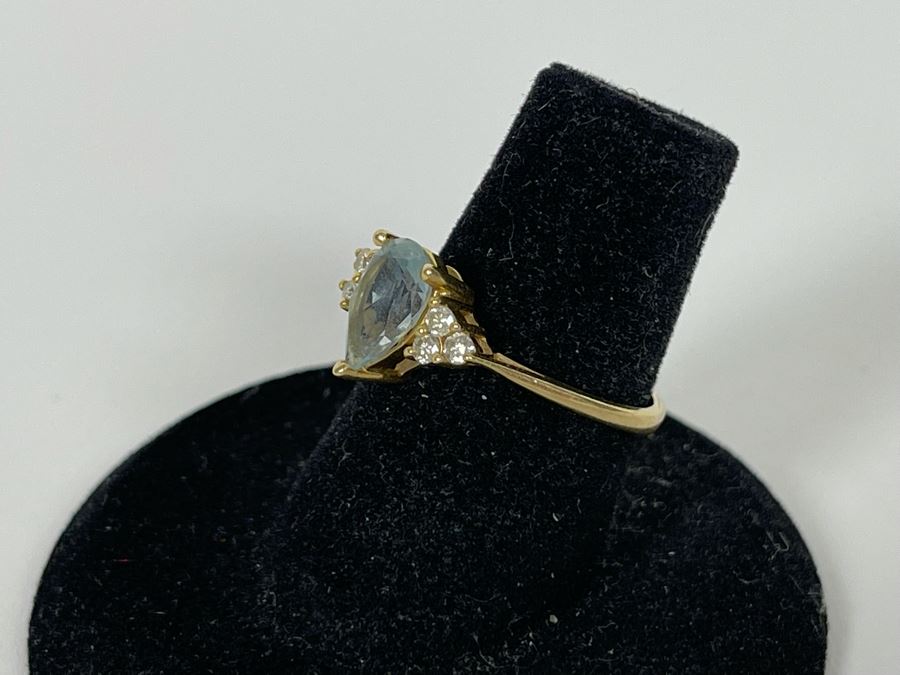 14K Gold Aquamarine Diamond Ring Size 6.25 2.2g [Photo 8]