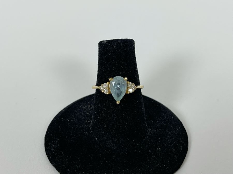 14K Gold Aquamarine Diamond Ring Size 6.25 2.2g [Photo 6]