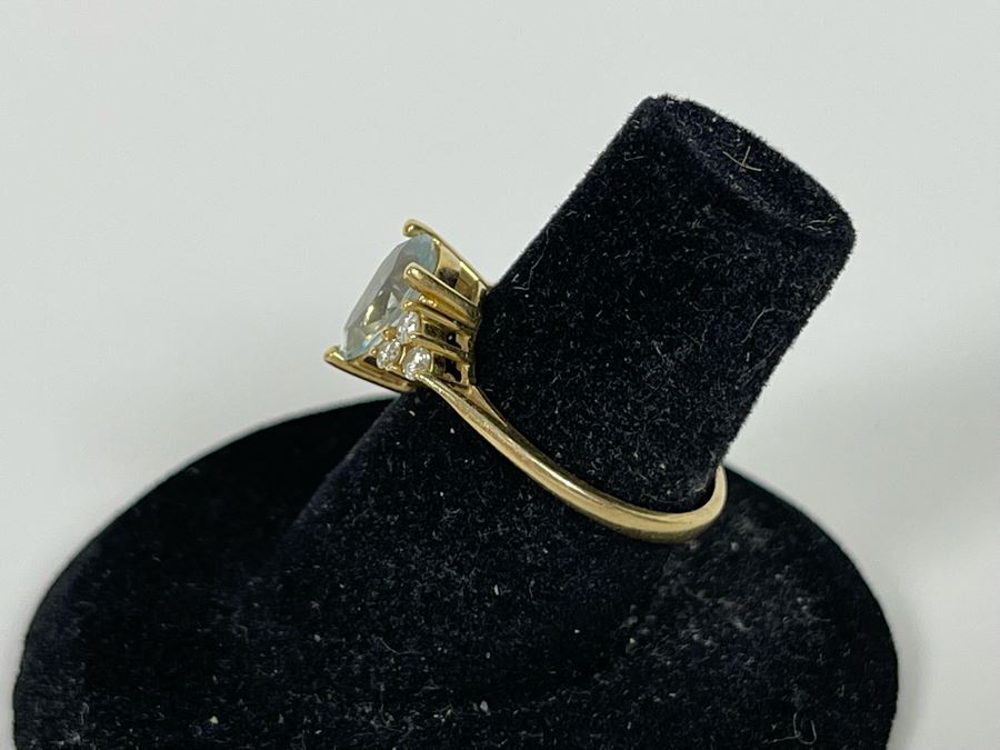 14K Gold Aquamarine Diamond Ring Size 6.25 2.2g [Photo 9]
