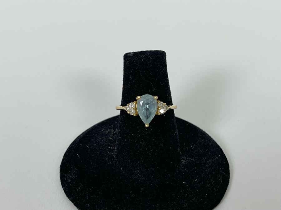 14K Gold Aquamarine Diamond Ring Size 6.25 2.2g [Photo 5]