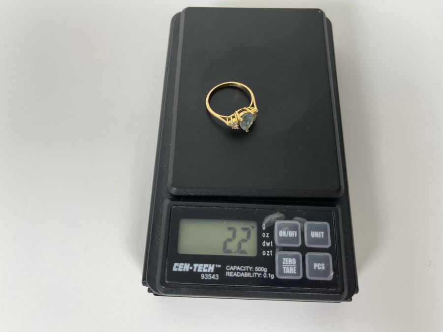 14K Gold Aquamarine Diamond Ring Size 6.25 2.2g [Photo 15]