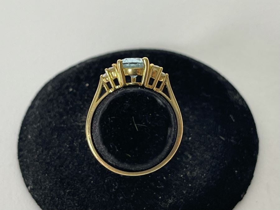 14K Gold Aquamarine Diamond Ring Size 6.25 2.2g [Photo 10]