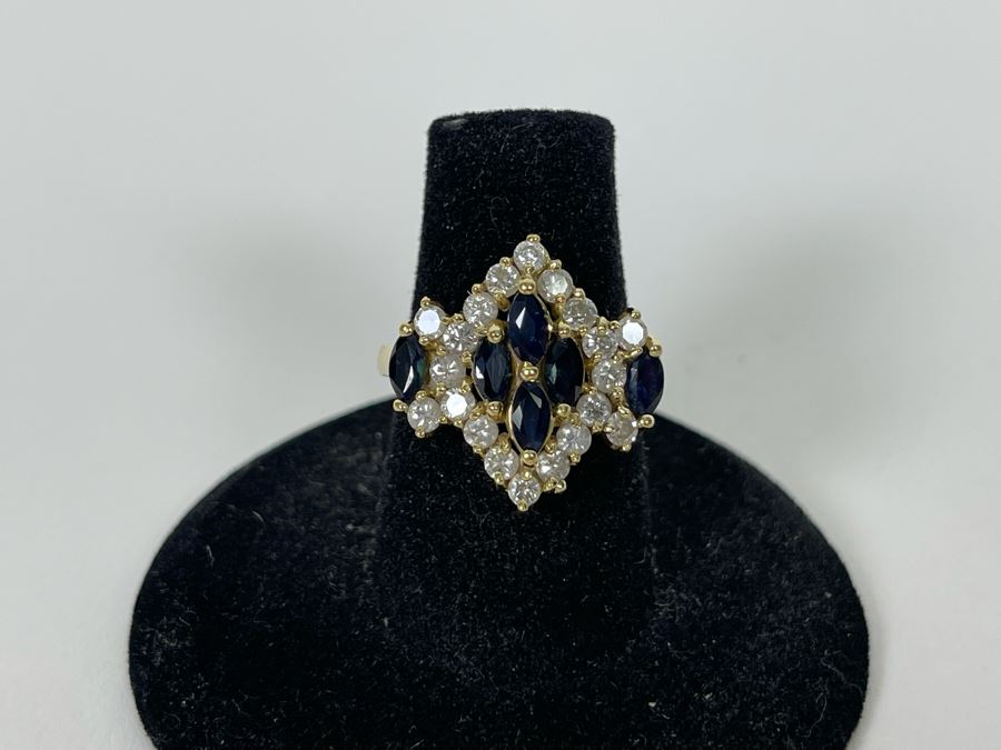 14K Gold Sapphire Diamond Ring Size 5.5g Estimate $700-$1,050 [Photo 9]