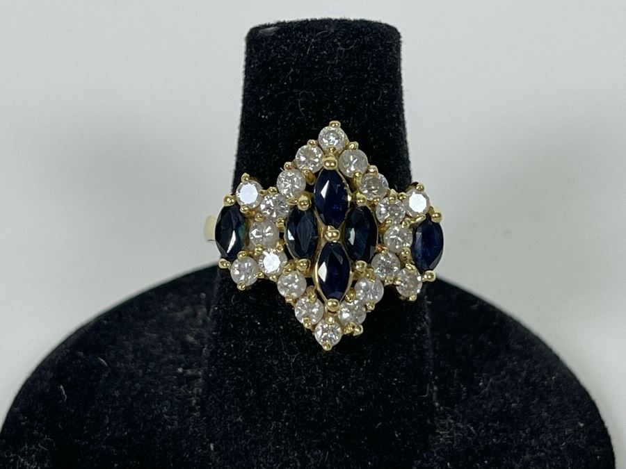 14K Gold Sapphire Diamond Ring Size 5.5g Estimate $700-$1,050 [Photo 2]