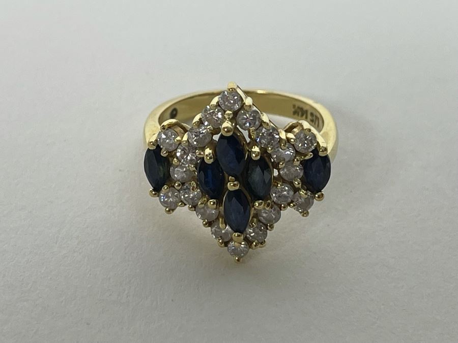14K Gold Sapphire Diamond Ring Size 5.5g Estimate $700-$1,050 [Photo 15]