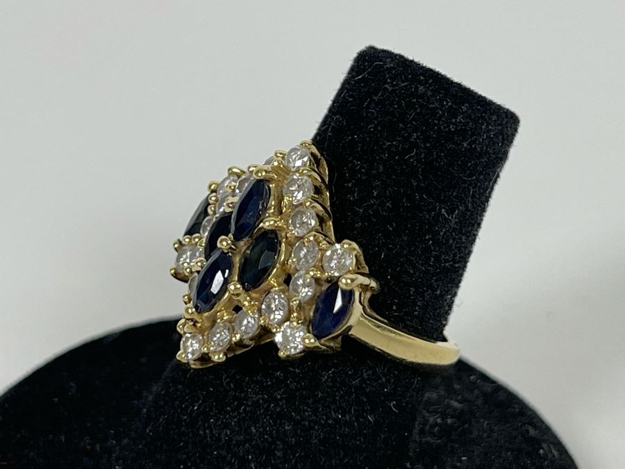 14K Gold Sapphire Diamond Ring Size 5.5g Estimate $700-$1,050 [Photo 7]