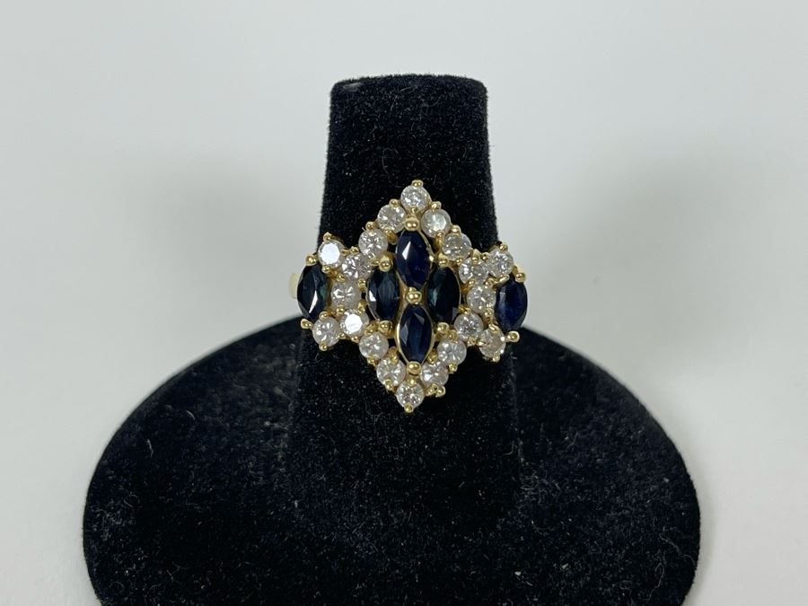 14K Gold Sapphire Diamond Ring Size 5.5g Estimate $700-$1,050 [Photo 8]