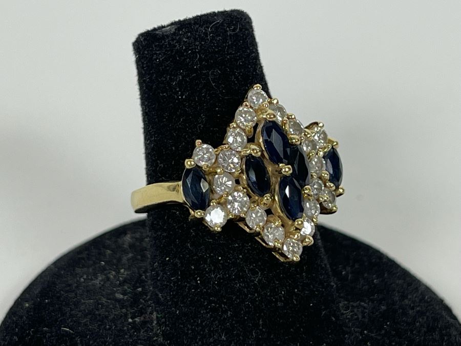 14K Gold Sapphire Diamond Ring Size 5.5g Estimate $700-$1,050 [Photo 4]