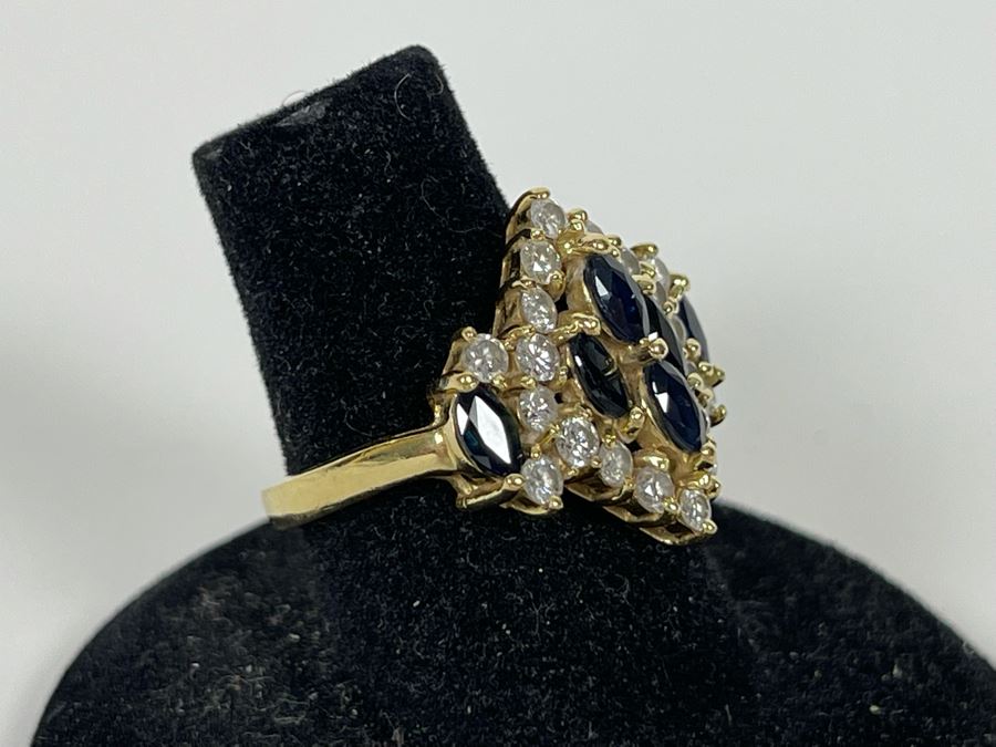 14K Gold Sapphire Diamond Ring Size 5.5g Estimate $700-$1,050 [Photo 6]
