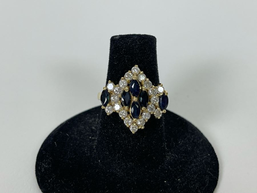 14K Gold Sapphire Diamond Ring Size 5.5g Estimate $700-$1,050 [Photo 10]