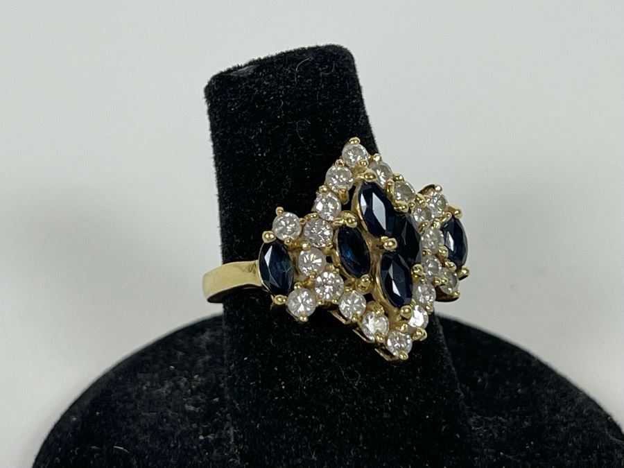 14K Gold Sapphire Diamond Ring Size 5.5g Estimate $700-$1,050 [Photo 5]