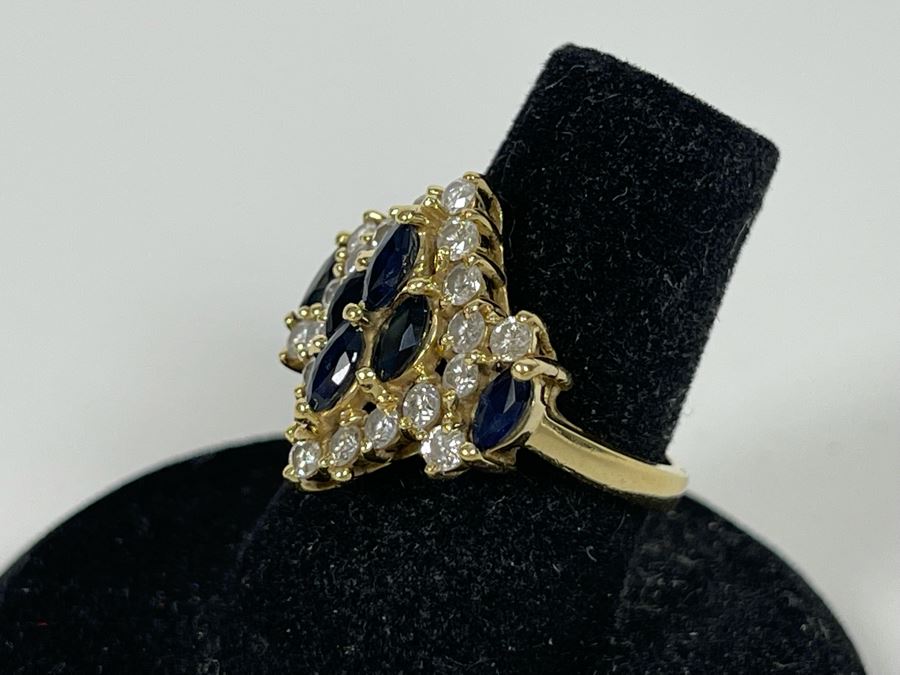 14K Gold Sapphire Diamond Ring Size 5.5g Estimate $700-$1,050 [Photo 12]