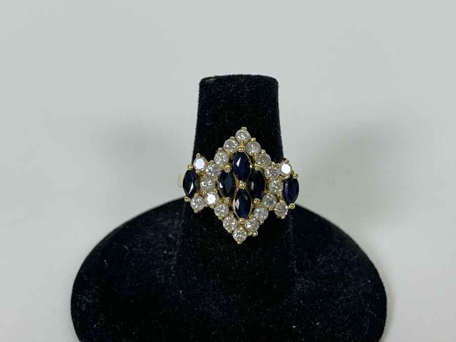 14K Gold Sapphire Diamond Ring Size 5.5g Estimate $700-$1,050 [Photo 11]