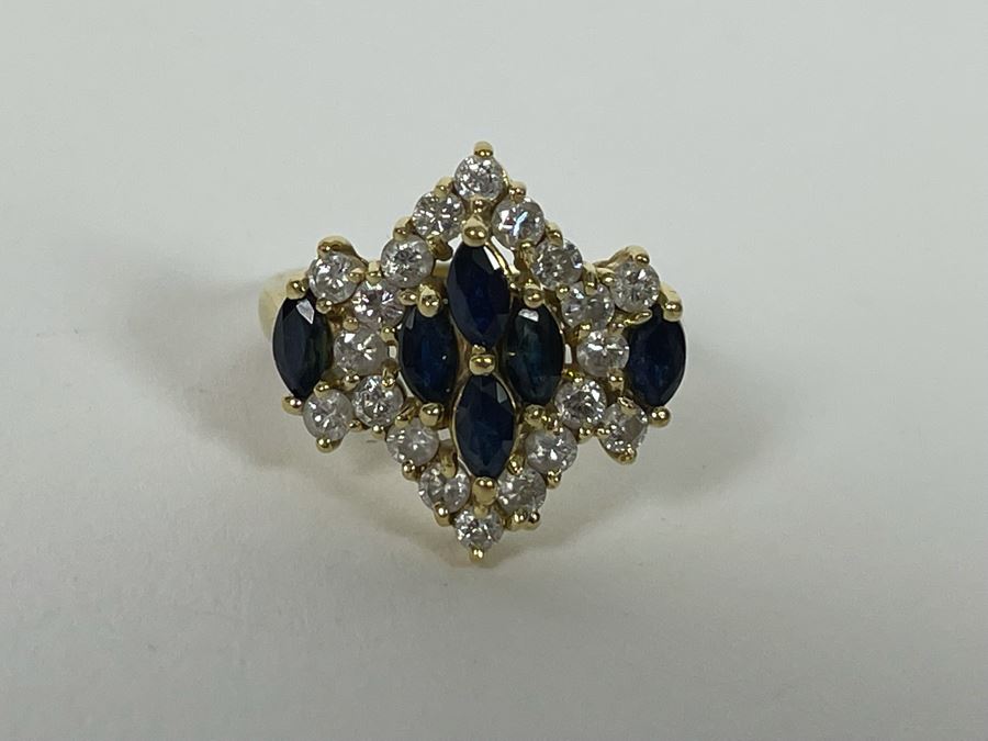 14K Gold Sapphire Diamond Ring Size 5.5g Estimate $700-$1,050 [Photo 14]