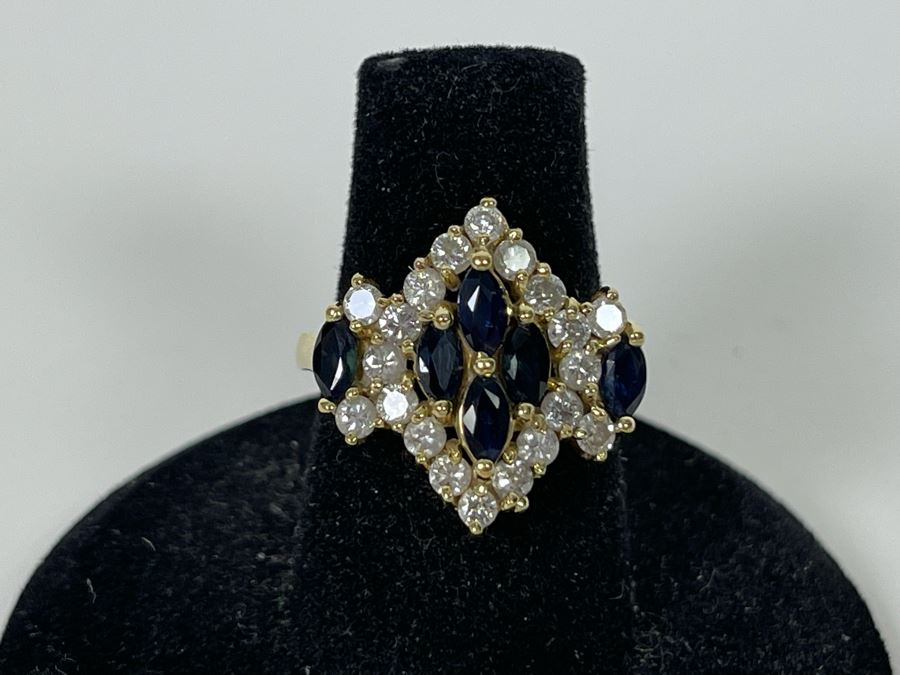 14K Gold Sapphire Diamond Ring Size 5.5g Estimate $700-$1,050 [Photo 3]