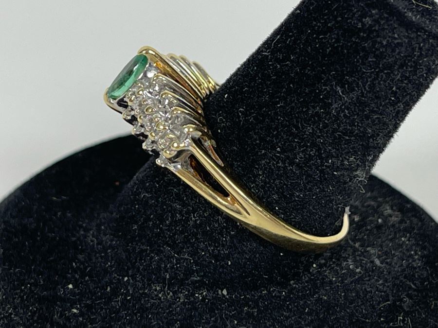 14K Gold Emerald Diamond Ring Size 8 3.3g [Photo 12]