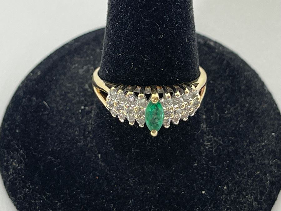 14K Gold Emerald Diamond Ring Size 8 3.3g [Photo 7]