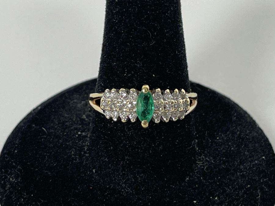 14K Gold Emerald Diamond Ring Size 8 3.3g [Photo 5]