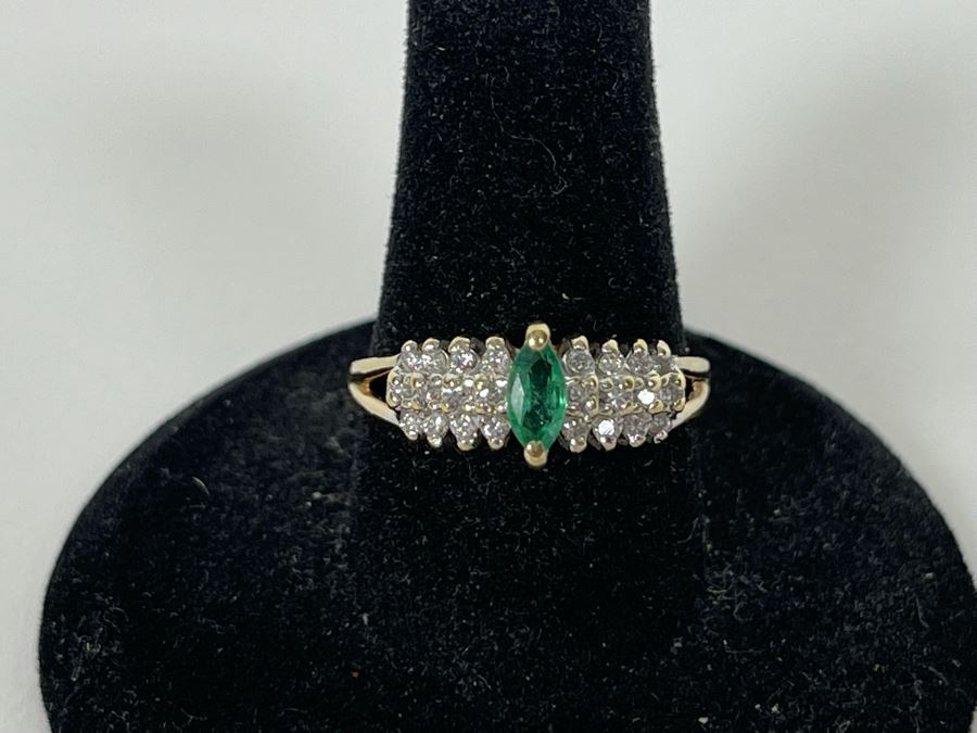 14K Gold Emerald Diamond Ring Size 8 3.3g [Photo 18]
