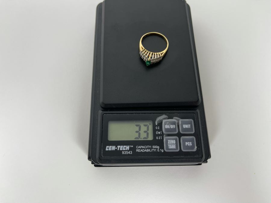 14K Gold Emerald Diamond Ring Size 8 3.3g [Photo 24]